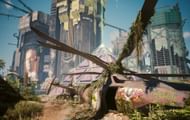 Search for the destroyed chopper with vegetation growing on it. (Image via CDPR)